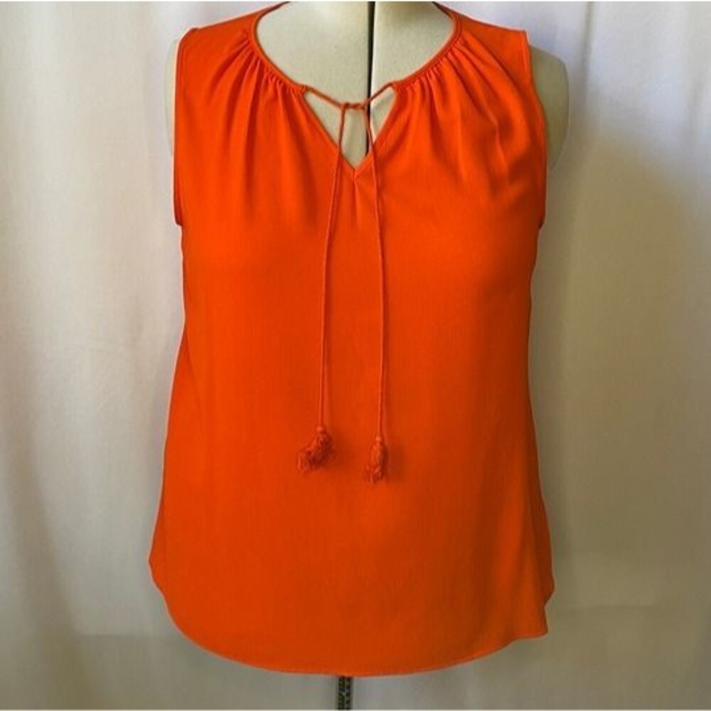 Ava and Viv orange sleeveless blouse with tassels and cutout
